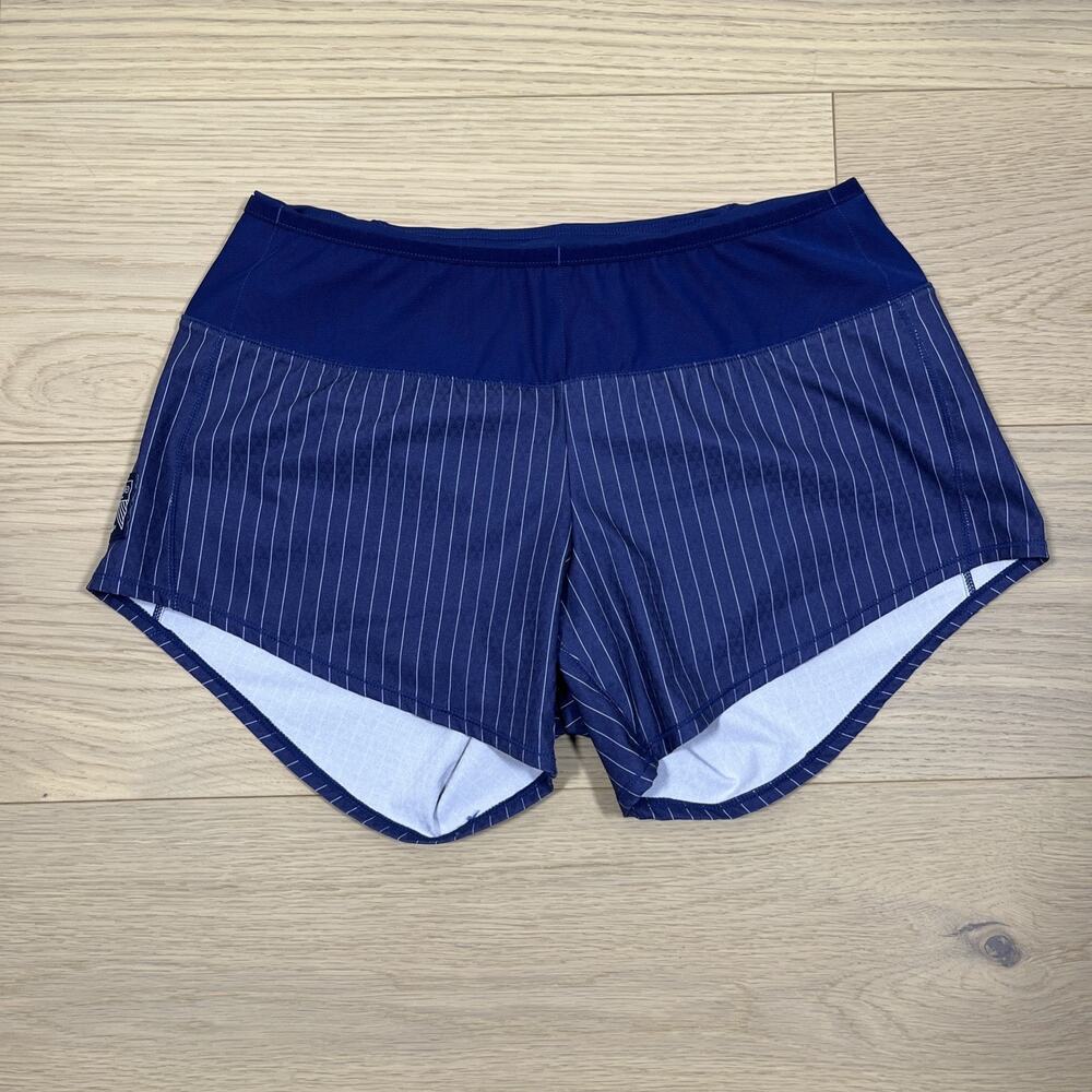 Oiselle Toolbelt Roga Shorts Navy Pinstripe Running Shorts Liner Pocket Size 4